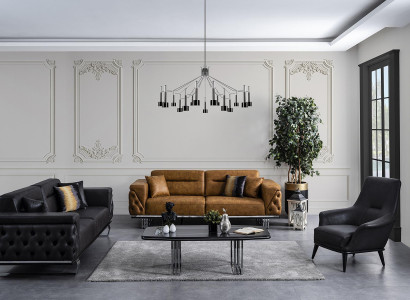 Chesterfield Sofa Set Sofa 431 Seater Faux Leather Sofas Black